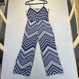 Chevron Patterned Jumpsuit in Blue and White